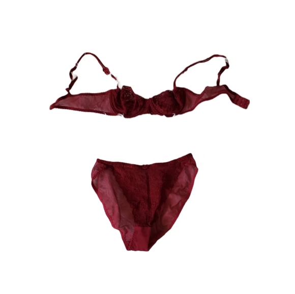 Tesco 34A Burgundy lace set - Picture 1 of 5